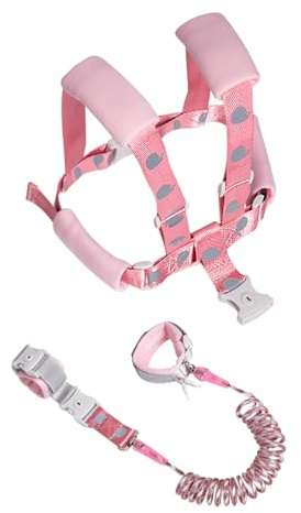 TOPWAYS Toddler Reins, Boy Girls Baby Walking Harness, 3in1 Toddler Anti Lost Leash with Lock and Reflective Anti Lost Safety Wrist Link Belt (Whale Reins Pink 1.5m)