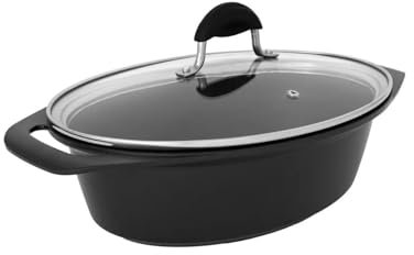 Avilia Pentola Ovale Antiaderente - Casseruola con Coperchio in Vetro, Adatta a Piano Cottura ad Induzione, Gas ed Elettrico, in Petravera, 32x24cm