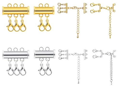 8 pcs Magnetic Necklace Layering Clasps for Bracelets and Necklaces, Gold and Silver, Multi-Row Chain Link, Bracelet Clasps