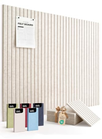 VIVELDA Stor filt anslagstavla 48 x 36 tum – 12-pack fyrkantiga akustiska väggpaneler, korkbräda alternativ, NRC 0,95, skadefritt lim, lamelldesign för hem, klassrum (imsten)
