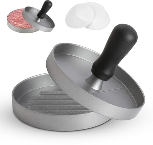 Piashow Pressa per hamburger, antiaderente con 100 carta cerata, pressa per hamburger, con manico in ABS, per carne, patty, hamburger, qualità alimentare, hamburger patty pressa