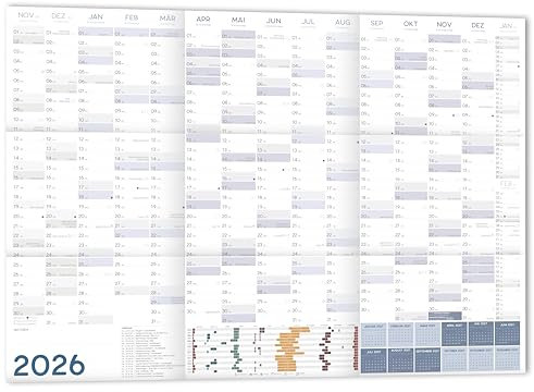 XXL Wandkalender 2026 Jahresplaner quer DIN A1+ 89x63 cm Wandplaner 2026 quer GEFALZT Querformat Poster gefaltet Jahreskalender 2026 Plakatkalender 16 Monate November 2025 - Februar 2026