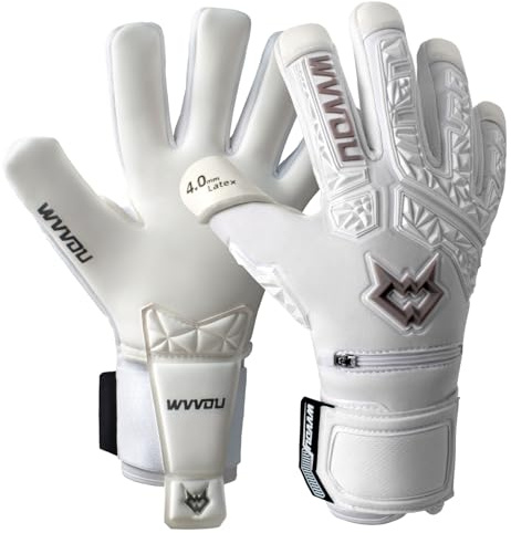 WVVOU Football Goalkeeper Gloves for Adults and Youth, High Performance Football Gloves with 5 Detachable Fingersave, Goalie Gloves with 4mm Sticky Latex Palm (White, 10)