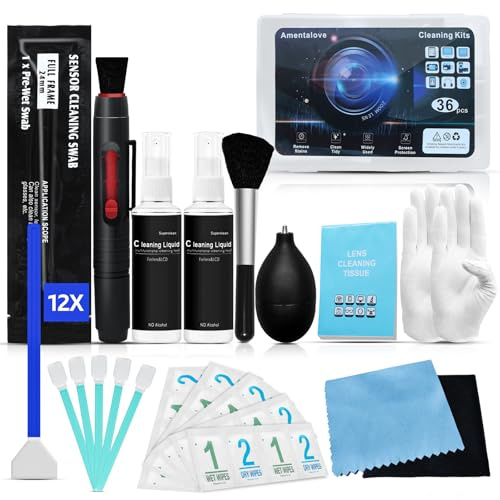 Amentalove 36-in-1 Camera Cleaning Kit, Camera Lens Cleaning Kit for Digital SLR Camera fits for Canon Sony Nikon Pentax, Camera Sensor Cleaning Kit with Lens Pen, Camera Cleaner, Camera Accessories