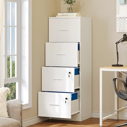 YITAHOME Aktenschrank mit 4 Schubladen, Aktenschrank Abschließbar, 127.5cm hoch Vertikaler Büroschrank für Aktenordner in A4-Größe (weiß)
