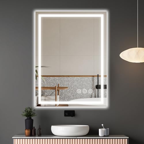 Ratsamee 60×80cm Miroir Salle de Bain avec Éclairage, Miroir Mural avec Éclairage Frontal, avec Fonction Antibuée, Dimmable, avec 3 Couleurs Lumière