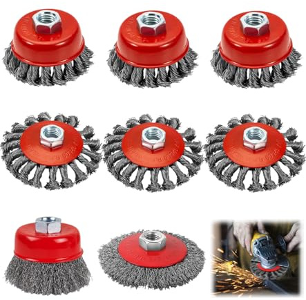 ZHEHNSA 8 spazzole metalliche per smerigliatrice angolare m14, spazzola angolare m14, diametro 80 mm e 120 mm, spazzola metallica flex m14, per la pulizia , ruggine, lucidatura, levigatura