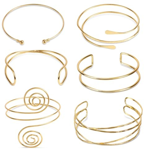 Mikovivi 6 Pezzi Bracciale Rigido Dorato per Braccio Superiore da Donna, Bracciale Rigido Aperto Regolabile per Braccio Superiore da Donna Accessori Personalizzati Gioielli Regalo