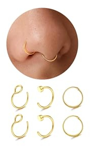 JOOTUEPO Set di 6 Piercing Finti per Naso, Anello per Labbra, 20G Anello per Naso Oro Sottile, Anello Segmentato Clicker in Acciaio Chirurgico, per Naso/Setto/Orecchio/Helix o Trago (8-10mm)