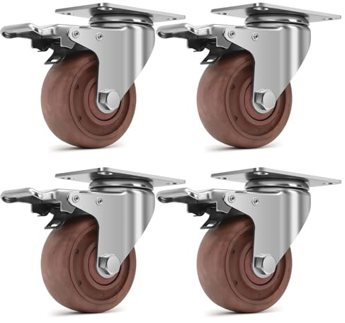 Humagineer 75mm Rotelle Resistenti alle alte Temperature Portata 540KG, 360° Ruote per Mobili con Freno, Ruote Girevoli per Carichi Pesanti per Griglia da Forno, Carrello Barbecue, Set di 4