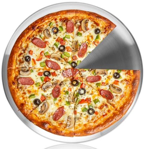 YeKuKing 13.5 Inch Pizza Pan for Oven Stainless Steel Baking Sheet Round Plates for Cake Pie and Salad Pizza Steel Tray Oven Dishwasher Safe & Easy Clean(1 Pack)