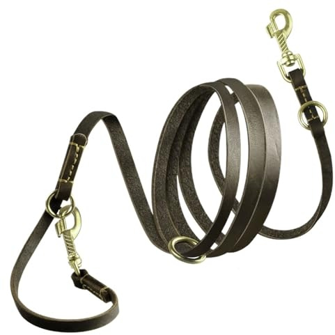 Guinzaglio multifunzionale per cani in vera pelle, resistente, morbido, regolabile, a tracolla, doppio guinzaglio per tutti i cani (nero)
