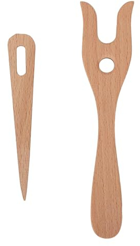 2 Pack Wooden Knitting Fork & Eye Weaving Needles Kit DIY Craft Tool