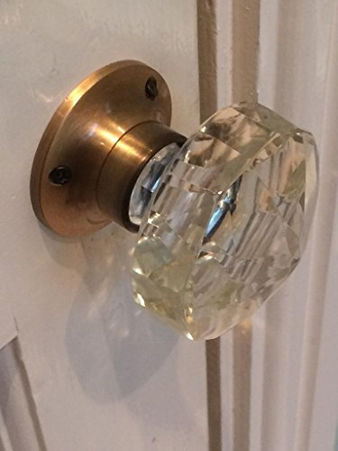 Beautiful Pair of Large Clear Diamond Shaped Real Glass Antique Bronze Effect Brass Mortice Door Knobs Pull Handles,Classic Vintage, FRS-AB