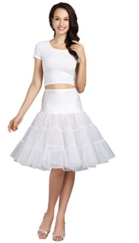 WOWBRIDAL Women's Women Vintage Short Petticoat Net Underskirt 26 Length Tutu Size S White