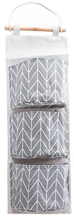 MINGZE Organizador Colgante, Bolsa de Almacenamiento Colgante de Lino, Bolsa de Almacenamiento de Bolsillo de 3 Paredes, Organizador de Bolsa de Almacenamiento de Armario de Pared (Gris Líneas)