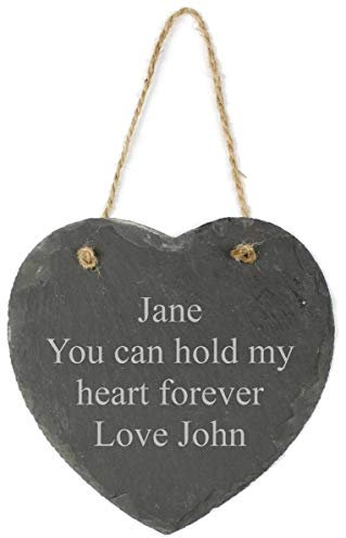 Personalised Hanging Slate Heart - 15cm - Any Message