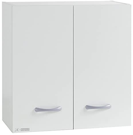 Jo-Bagno.it Pensile Armadietto Bagno Sospeso da Parete Armadio Mobiletto Salvaspazio Bianco con 2 Ante e Ripiano Regolabile 57.5 x 27 x 58 cm Cucina Lavanderia Lavatrice