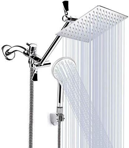 Shower Head, 10 Inch High Pressure Rainfall Shower Head/Handheld Shower Combo with 11 Inch Extension Arm, 9 Settings Adjustable Anti-leak Shower Head with Holder/Hose, Height/Angle Adjustable