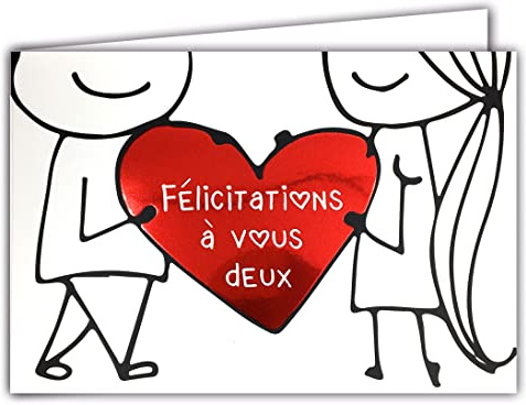 69-5145 Carte Cœur Rouge Brillant - Félicitations à Vous 2 - Couple Hétéro, Amoureux, Pacs, Mariage, Naissance - Enveloppe Incluse - Fabriqué en France Rouge/Noir/Blanc - Fabriquée en France