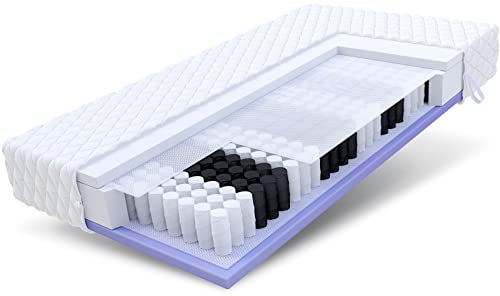 FDM Kepler Taschenfederkernmatratze 160x200 cm 7-Zonen Matratze Höhe 20 cm Punktelastizität Härtegrad H3 H4 Polyurethan-Schaum Matratzenbezug Jersey