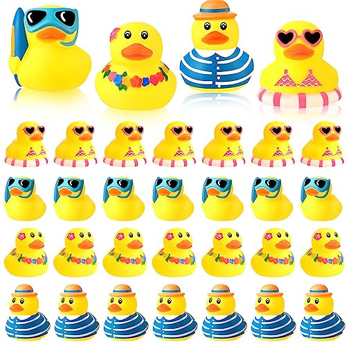 Honoson 36 Pcs Summer Beach Rubber Duckies Bulk Mini Rubber Duck Bath Toys Float Bathtub Ducky Cute Squeaky Ducky for Classroom Carnival Summer Birthday Baby Shower Party Favor (Yellow Series)