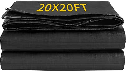 Coocure 20X20FT Reinforced PE Pond Liner, 28Mil Thickness Pond Liners for Outdoor Ponds, Hemmed Edge with Buttonholes Liners for KOI/Fish, Duck Pond and Waterscape.