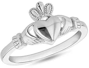 Tuscany Silver Unisex liten rodiumpläterad sterling silver Claddagh ring, Rodiumpläterat silver