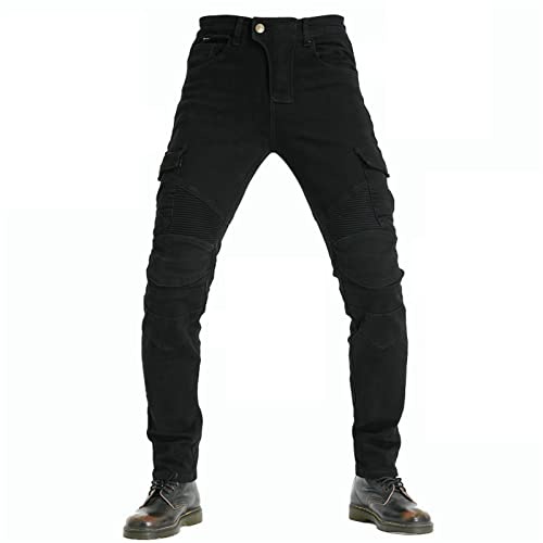 FSORB Pantaloni Moto Uomo e Donna, Jeans Kevlar Traspirante, Impermeabile e Antivento, 4 Pads di Protezione, Nero, 5XL