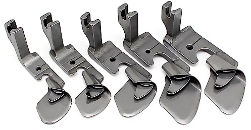 Fbshicung 5 Piece Industrial Curved Scroll Hemmer Foot(3.2mm/4.8mm/6.4mm/8mm/9.5mm) Hem Pull Tube Presser Foot Silk Chiffon Skirt Crimping Presser Foot