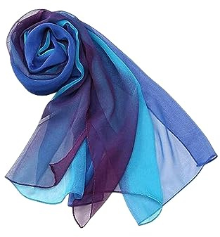 PARREN Sciarpa di Seta Estate Arrivo Moda Chiffon Sciarpe Gradient Colors Georgette Female Seta Sciarpe 50 * 160Cm-Blu Viola