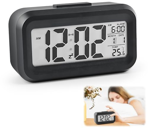 VFANDV Wecker Digital, Elektronischer Wecker Nachttisch mit Große LED Anzeige Batteriebetrieben Reisewecker Tischuhr mit Temperatur Schlummerfunktion Digitaler Wecker für Home Office