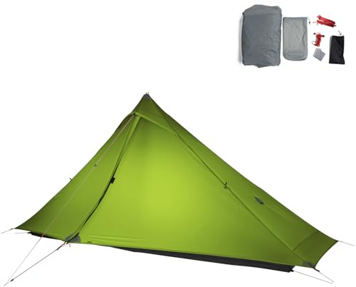 Telomat 3FULGEAR Lanshan1 Pro Outdoor Ultralight Camping Tent for 1 Person 3/4 Season Professional 20D Nylon Double Sided Silicone Tent, Camping, Trekking, Kayaking, Climbing, Hiking (Green 4 Season)