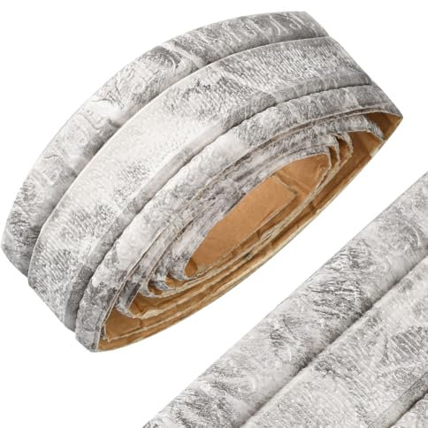 CRASPIRE 88 x 3 Pulgada de Grano Gris 3D Adhesivo Decorativo Borde de Papel Pintado Autoadhesivo de Espuma Flexible Moldura Despegar Y Pegar Borde de Pared de Espuma Zócalo Espejo Borde Líneas