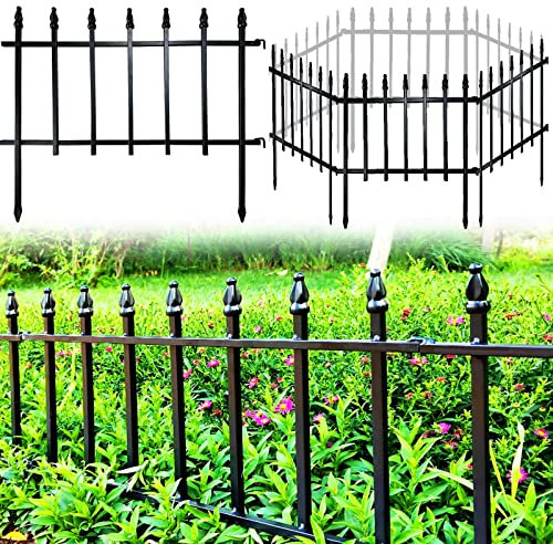 Thealyn Clôture Décorative de Jardin en Métal, 57 cm x 45 cm, 5 Panneaux, 2,8 m Longueur Totale, pour Parterre de Fleurs (Noir, 45cm H * 57cm L *5 Pieces)