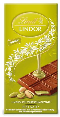 Lindt Chocolate Lindor Pistacho | Pizarra de 100 g | El mejor chocolate con leche entera con un relleno infinito de fusión suave con sabor a pistacho | Pizarra de chocolate | Regalo de chocolate