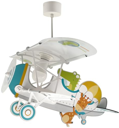 Dalber Lámpara Techo Colgante Infantil Avión Cocodrilo Blanco 54542 E27