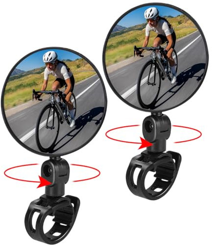 Garegce Bike Mirror, 2pcs Bicycle Rear View Mirrors 360°Adjustable HD Glass Convex Lens bike side mirror for Mountain Road Bike Scooter Electric Bikes - Style 1 - Black