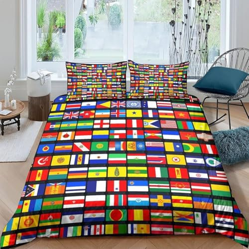 Länderflaggen Der Welt Bettbezüge 135X200 Cm 3D Bettwäsche-Sets 3 Teilig Atmungsaktive Bettwäsche Urlaubsreise Betten Set Mit Reißverschluss Und 2 Kissenbezug Für Jugendliche Kinder - Hypoa -186120611