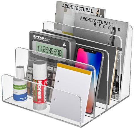 Sezanrpt Acryl Aktenhalter 4 Fach, klare Schreibtisch-Organizer, Office Magazin Datei Ordner Organizer Desktop für Berechnen, Bücher