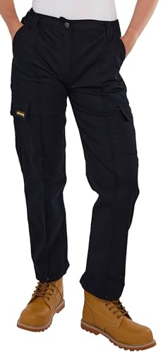 Sam Caan® Pantalon de travail pour femme Vêtement de travail cargo pour dames avec plusieurs poches et protection de sécurité, Noir , 36 Taille courte