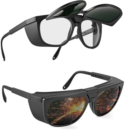​Dual Lens Welding Safety Glasses – ANSI Z87.1 Certified – Switch Between Clear & IR 8.0 Shade – Anti-Fog & Scratch Resistant – Adjustable Frame – UV400 Protection – for Arc Welding, Plasma Cutting