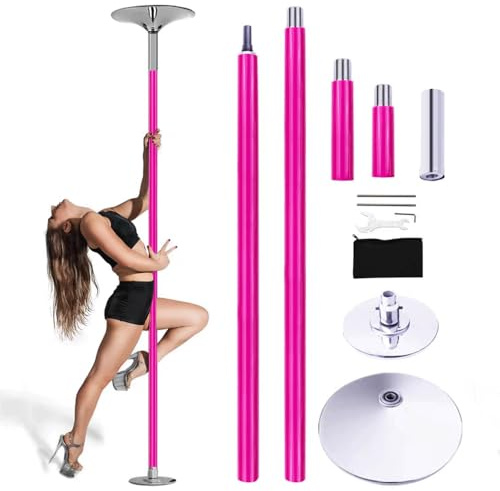 Gydcbhy Kit de pole dance et fitness portable en silicone rose, hauteur réglable de 2,2 à 2,7 m, acier chromé sans soudure, rotation à 360°, modes statiques, installation sans perçage, pour studio, sa