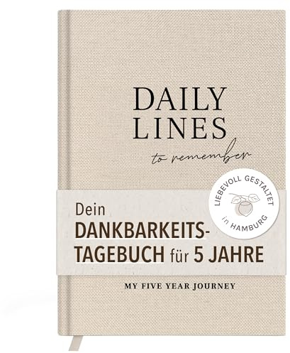 kind of hazel 5-års dagbok Daily Lines – dagbok för vuxna för daglig skrivning, mindfulness och självreflektion, inbunden DIN A5, 372 sidor med trådhäftning, beige