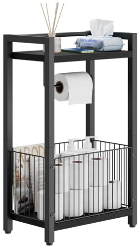 IBUYKE Toilet Paper Holder Stand Bathroom Tissue Roll Dispenser TLJ020B | Freestanding,with Extra Space for Rolls Magazines Wet Wipes, for 7–9 rolls of standard toilet paper,Black