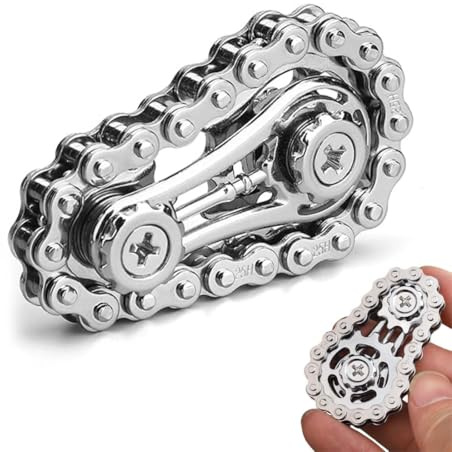 JUGUTA Fidget Spinners, 1 Pieza, Anillo Spinner Metálico Estilo Cadena Bicicleta, Juguete Sensorial Antistrés, Color Plateado, Medidas 6X3.5X1.1Cm.