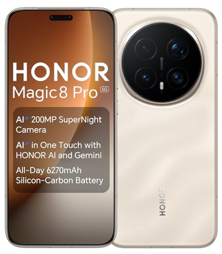 HONOR Magic 8 Pro 5G Smartphone (12GB+512GB), 200MP AI Camera, Snapdragon 8 Elite Gen 5, 6270mAh Battery, 100W Fast Charging, IP68/IP69 Waterproof, Dual SIM, Android 16, Unlocked – Gold