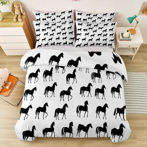 Ropa De Cama De 220 x 240 cm, Funda NóRdica con Funda De Almohada DiseñO De Minimalismo Animales Caballos - Funda NóRdica con Funda De Almohada para NiñO Y NiñA Blanco