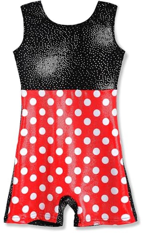 HOZIY Gymnastics Leotards for Girls 4t 5t Cute Cartoon Polka Dots Red Black Sparkly Unitard Bodysuits Dancewear Causal Wear Biketards for Kids Child