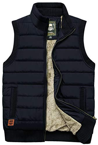 Vcansion Men's Outdoor Casual Stand Collar Thicken Qulited Fleece Jacket Vest Padded Lightweight Down Cotton Vest Coat Black US XL
